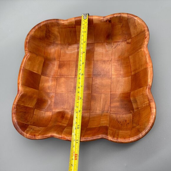 Vintage Large Parquet Wood Square Serving Bowl | Mid Century Thin Handcrafted - Picture 7 of 7